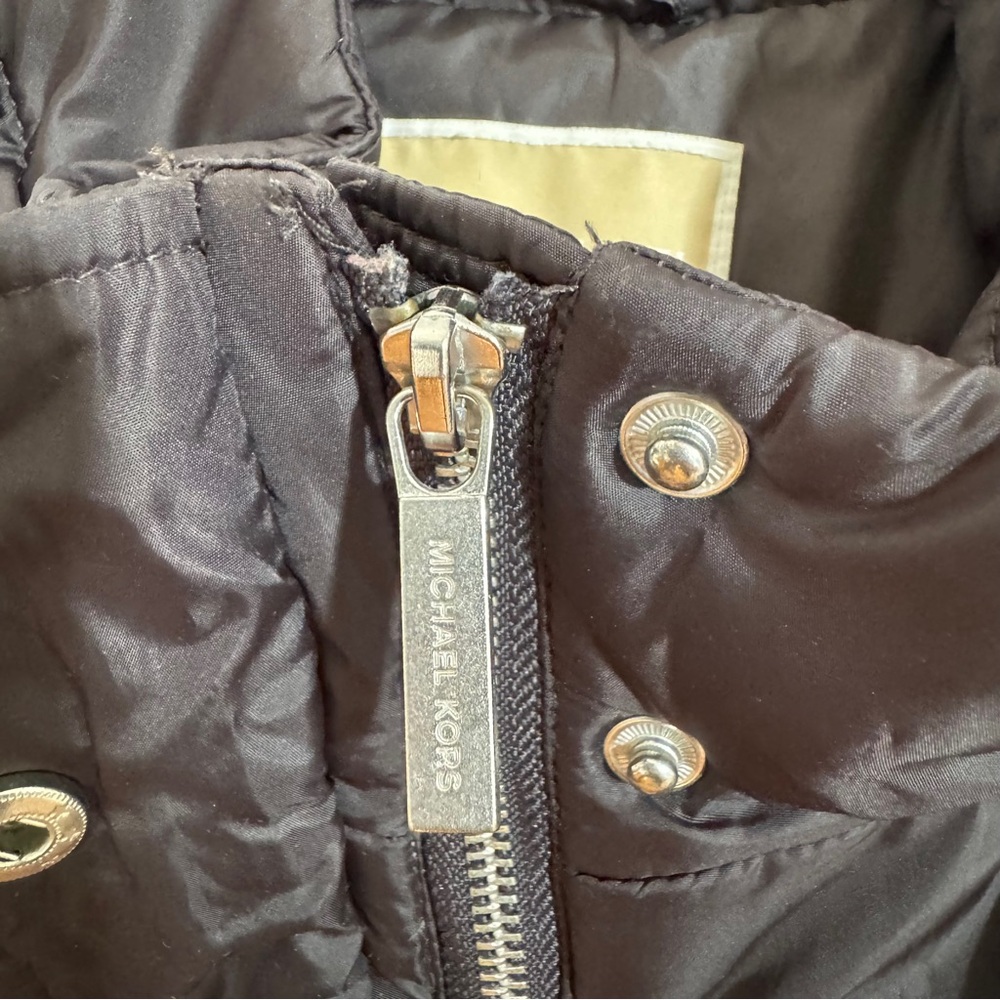 Michael Kors Down Puffer Coat Black Hooded Long Parka Size PL Warm Winter Jacket - Picture 6 of 15